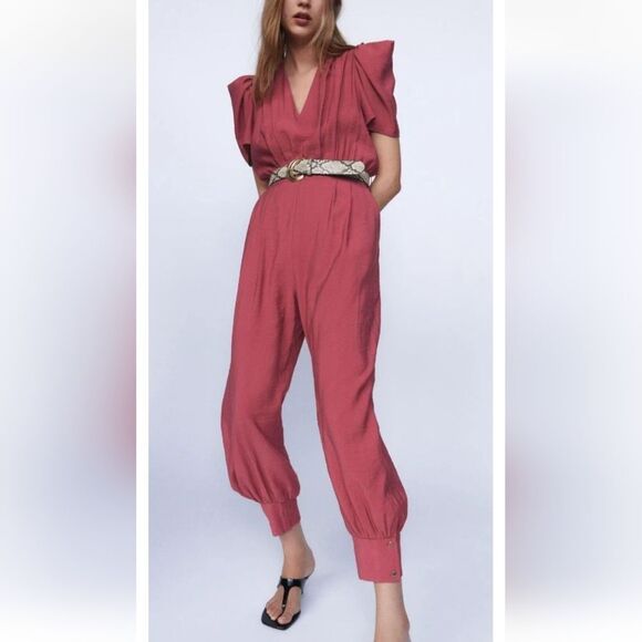 Zara V-neck Jumpsuit In Rose Mauve Size X S - Picture 1 of 13